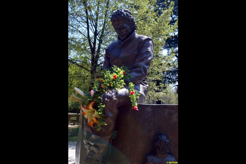 Ayrton Senna Statue. San Marino Grand Prix preparations at the Imola circuit. April 22nd, 2004.