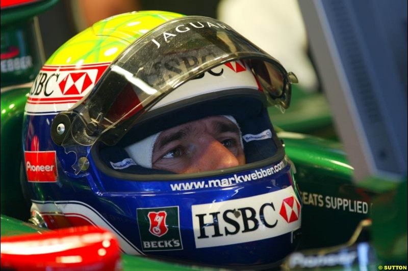 Mark Webber, Jaguar, Spanish GP, Friday May 7th, 2004.
