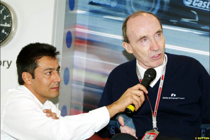 Frank Williams, Williams Team Owner, during a press conference. Spanish Grand Prix Saturday. Circuit de Catalunya. Barcelona, Spain. May 8th 2004.