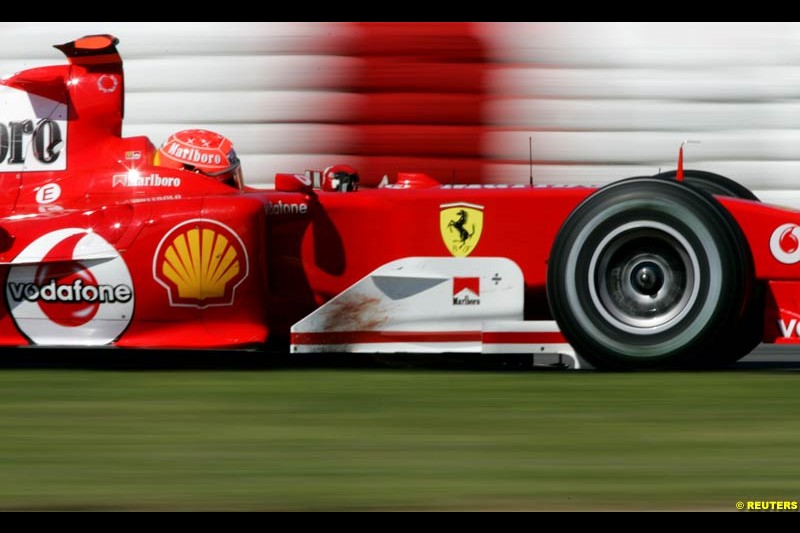 Fastest qualifier Michael Schumacher, Ferrari, Spanish GP, Saturday May 8th, 2004.