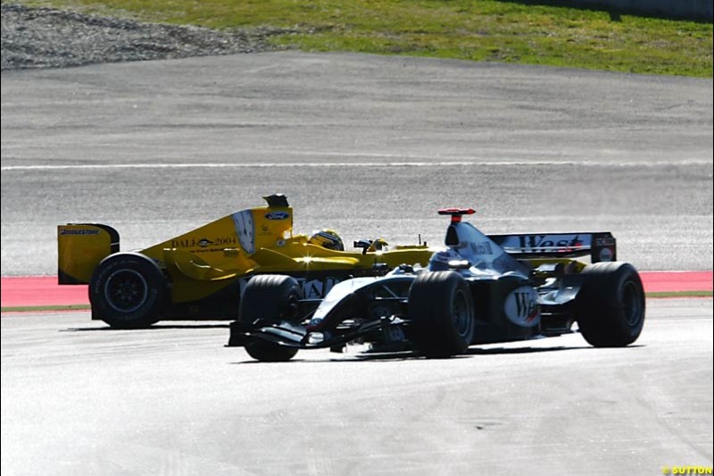 Giorgio Pantano, Jordan-Ford; David Coulthard, Mclaren-Mercedes;  Spanish GP, Saturday May 8th, 2004.