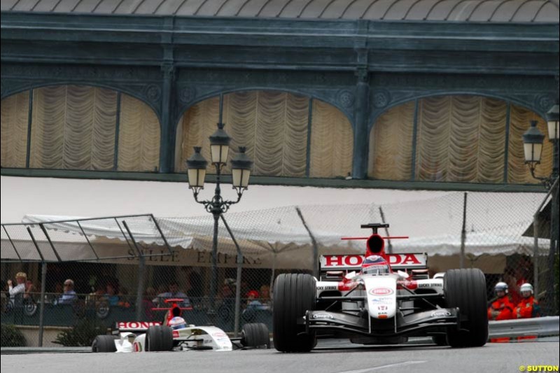 Takuma Sato  and   Jenson Button, BAR-Honda;  Monaco GP, Thursday May 20st, 2004.