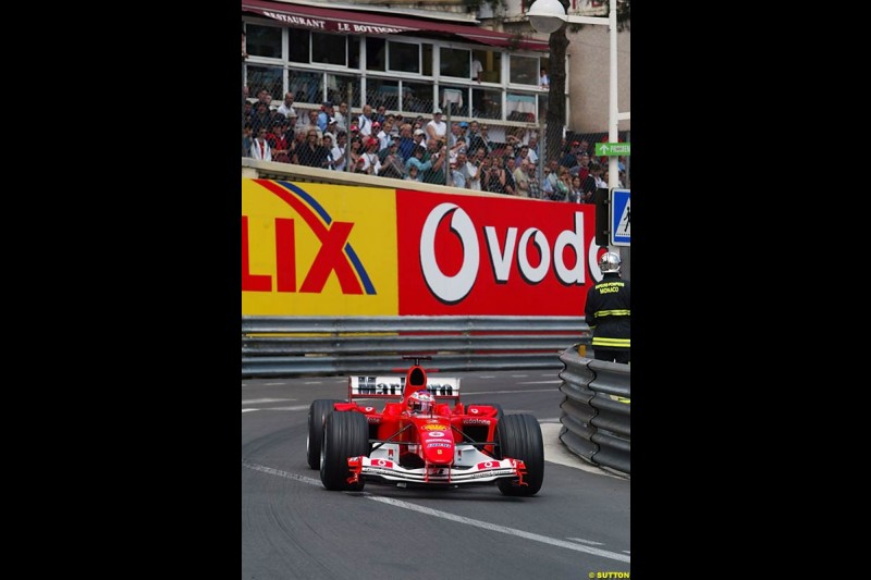 Rubens Barrichello, Ferrar, Monaco GP, Thursday May 20th, 2004.