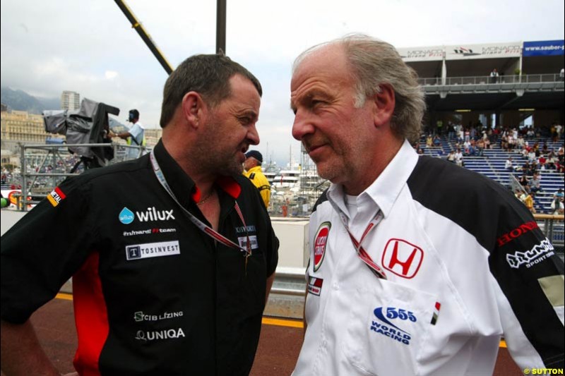 Paul Stoddart, Minardi; David Richards, BAR-Honda;  Monaco GP, Thursday May 20th, 2004.