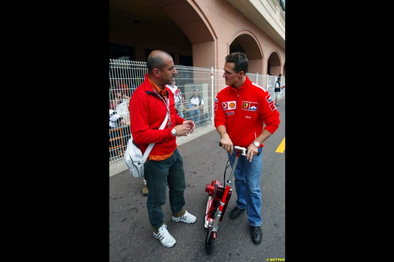 Ivan Capelli and Michael Schumacher, Monaco GP, Thursday May 20th, 2004.