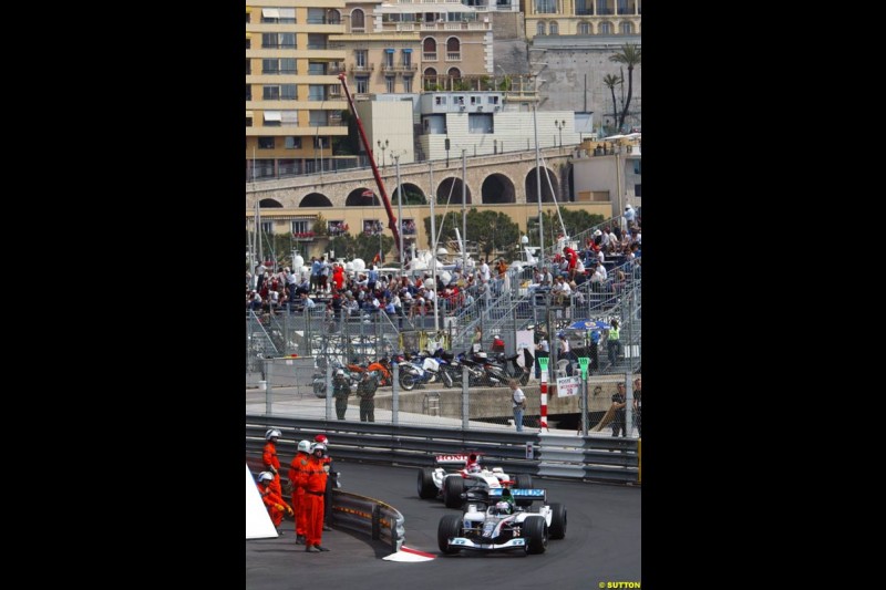 Gianmaria Bruni, Minardi; Takuma Sato, BAR-Honda,  Monaco GP, Thursday May 20th, 2004.