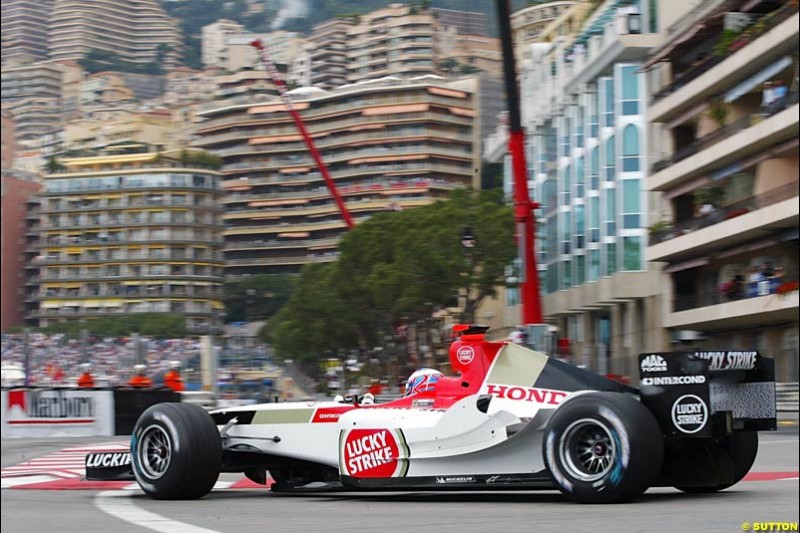 Jenson Button, BAR-Honda, Monaco GP, Thursday May 20th, 2004.
