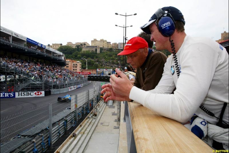 Ralf Schumacher  and   Niki Lauda,  Monaco GP, Thursday May 20th, 2004.