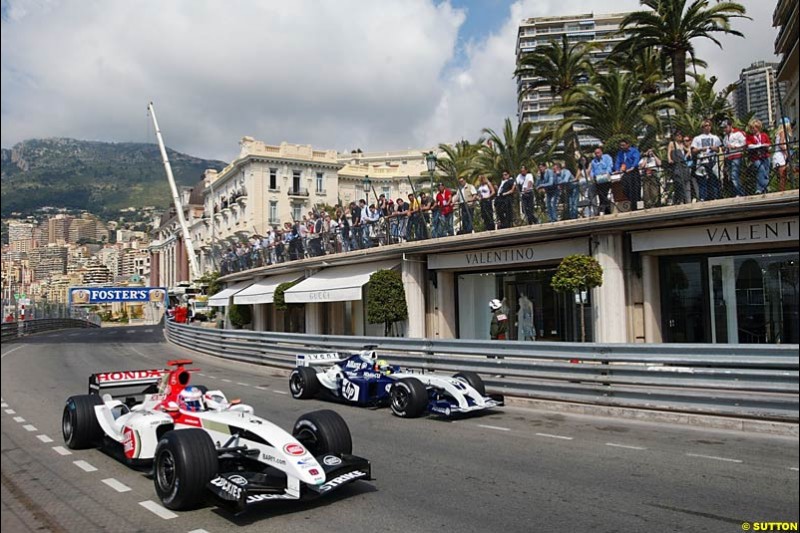 Jenson Button, BAR-Honda; Ralf Schumacher, BMW-Williams; Monacp GP, Saturday May 22nd, 2004.
