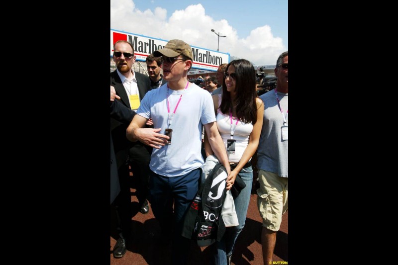 Actor Matt Damon with his girlfriend at the Monaco Grand Prix, Saturday 22nd May, 2004.