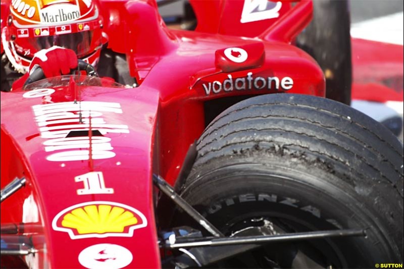 Michael Schumacher, Ferrari, crashes out. Monaco GP, Sunday May 23rd, 2004.