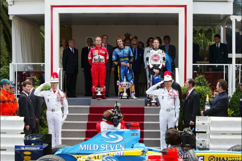 Rubens Barrichello, Jarno Trulli, and Jenson Button; Monaco GP, Sunday May 23rd, 2004.