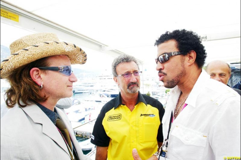Bono, Eddie Jordan, Lionel Ritchie; Monaco GP, Sunday May 23rd, 2004.