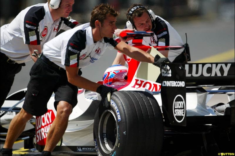 Jenson Button, BAR-Honda,  European GP, Friday May 28th, 2004.