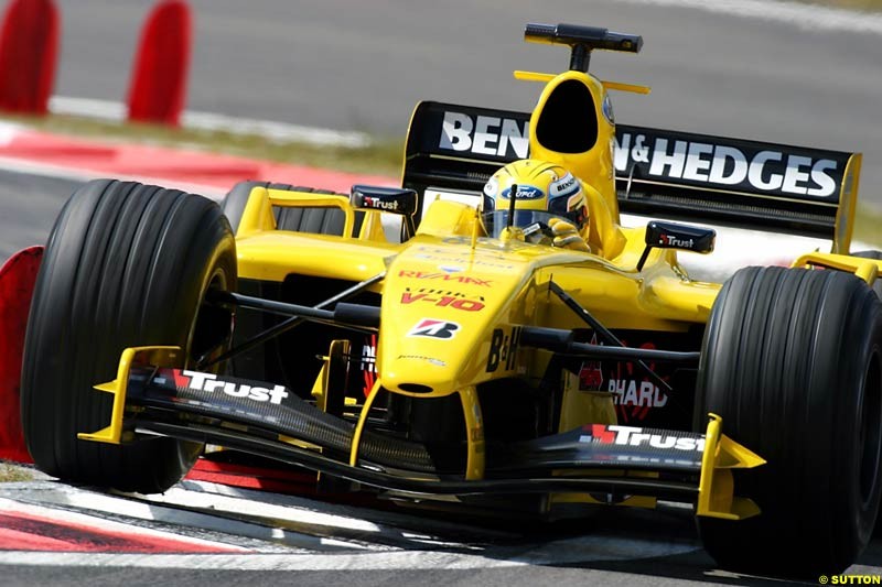  Giorgio Pantano (ITA) Jordan Ford EJ14. Formula One World Championship, Rd 7, European Grand Prix, Nurburgring, Germany, Practice, 28 May 2004. 