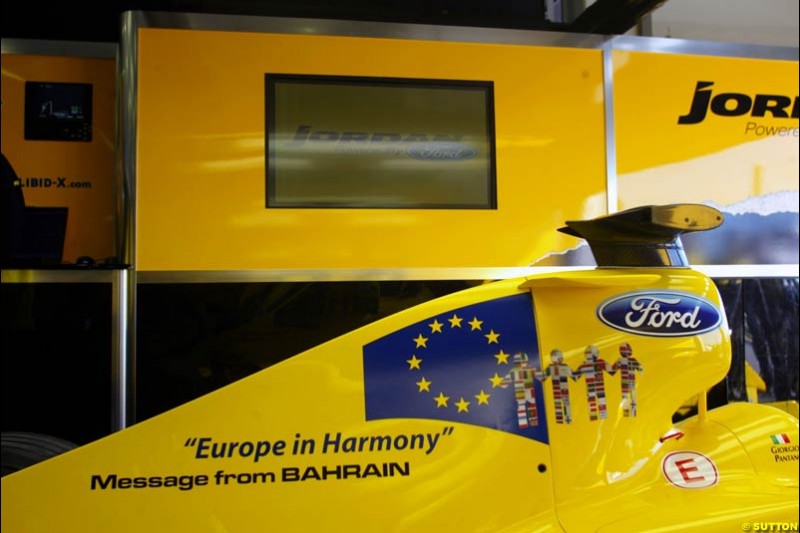  The Message from Bahrain this week is Europe in Harmony. Formula One World Championship, Rd 7, European Grand Prix, Nurburgring, Germany, Practice, 28 May 2004. 