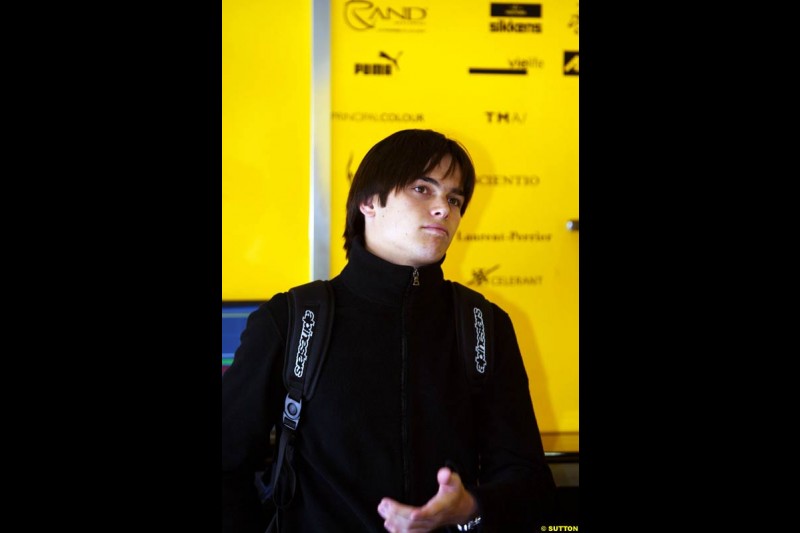 Nelson Piquet Jr. (BRA) visits the Jordan team. Formula One World Championship, Rd 7, European Grand Prix, Nurburgring, Germany, Practice, 28 May 2004.
