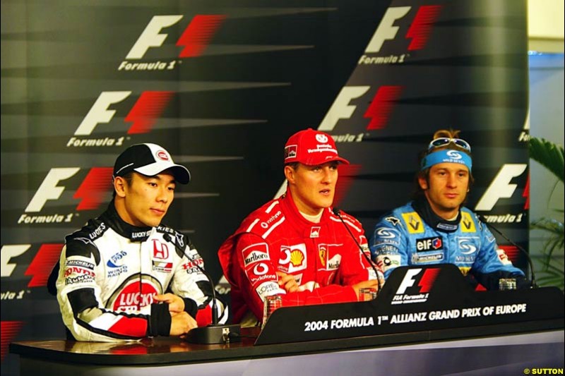 Takuma Sato, Michael Schumacher, Jarno Trulli, European GP, Saturday May 29th, 2004.