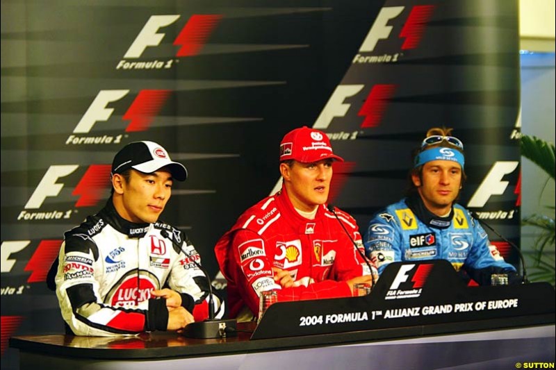 Takuma Sato, Michael Schumacher, Jarno Trulli,   European GP, Saturday May 29th, 2004.