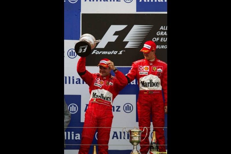 Rubens Barrichello, Michael Schumacher, European GP, Sunday May 30th, 2004.