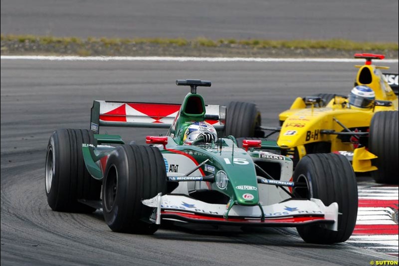 Christian Klien, Jaguar; Nick Heidfeld, Jordan-Ford; European GP, Sunday May 30th, 2004.