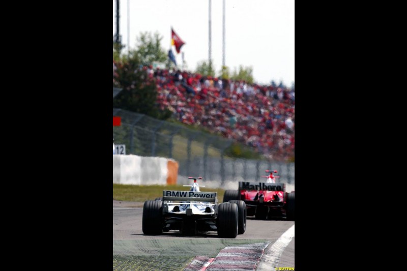 BMW-Williams, Ferrari, European GP, Sunday May 30th, 2004.