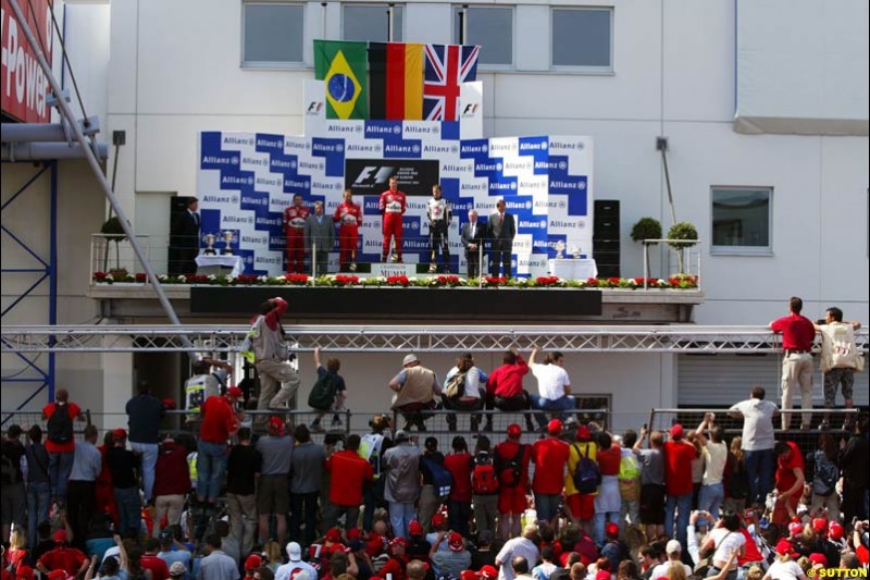 Rubens Barrichello, Michael Schumacher, Jenson Button; European GP, Sunday May 30th, 2004.