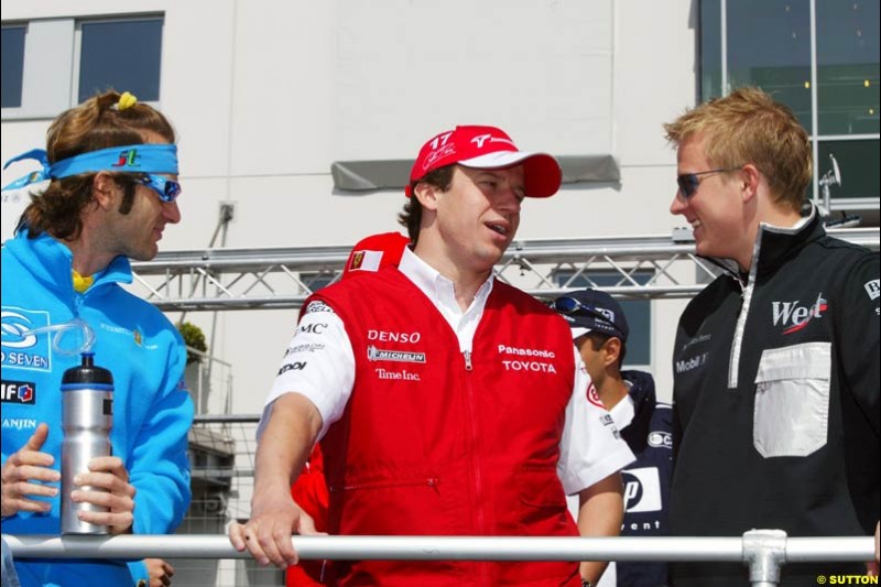 Jarno Trulli, Olivier Panis, and Kimi Raikkonen;  European GP, Sunday May 30th, 2004.