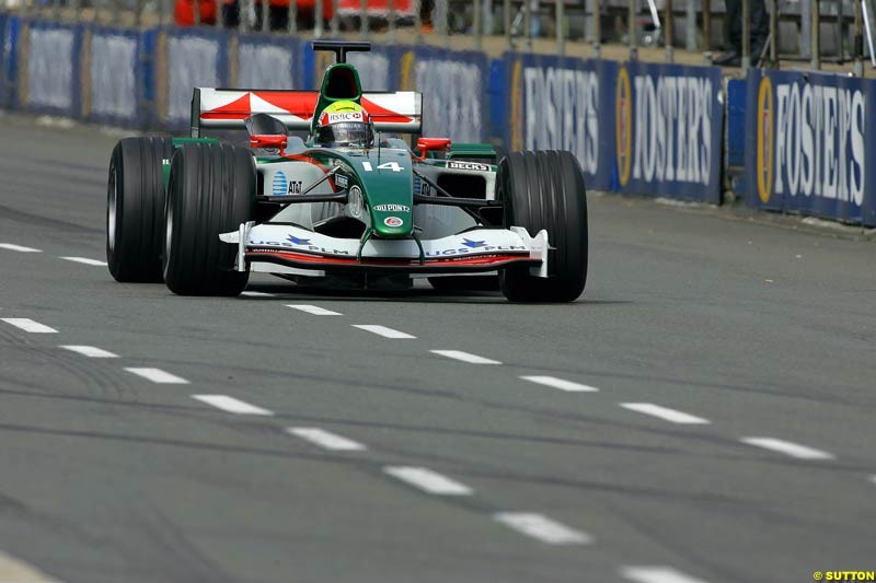 Mark Webber, Jaguar, Silverstone Testing, Thursday June 3rd, 2004.