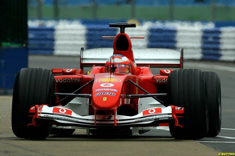 Rubens Barrichello, Ferrari, Silverstone Testing, Thursday June 3rd, 2004.