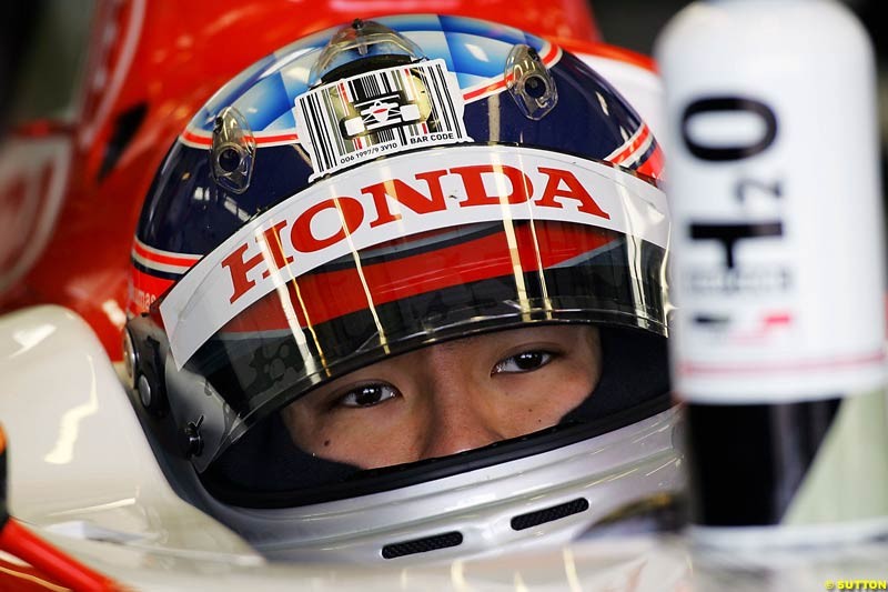 Takuma Sato, BAR-Honda, Silverstone Testing, Wednesday June 2nd, 2004.