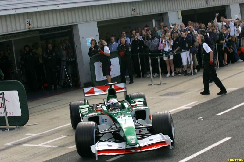 Christian Klien, Jaguar, Silverstone Testing, Wednesday June 2nd, 2004.