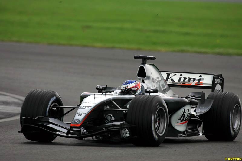 Kimi Raikkonen, Mclaren-Mercedes, Silverstone Testing, Tuesday June 1st, 2004.