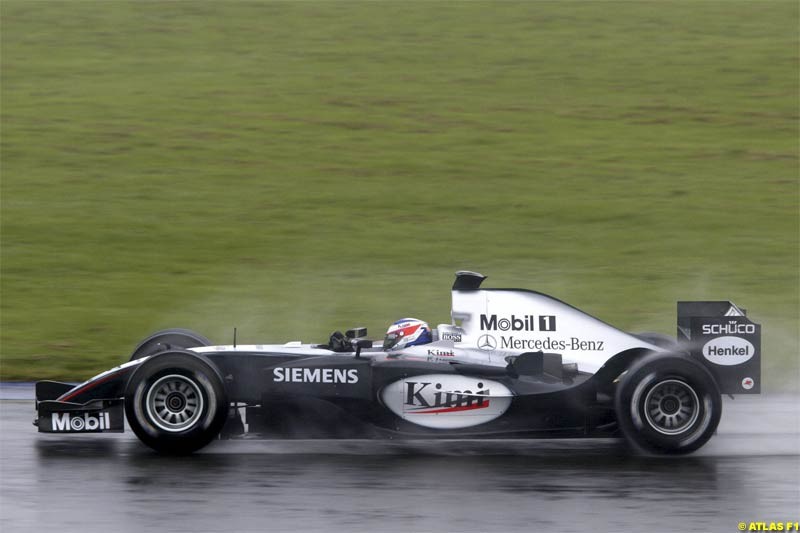Kimi Raikkonen, Mclaren-Mercedes, tests the new MP4-19b. Silverstone Testing, Tuesday June 1st, 2004.