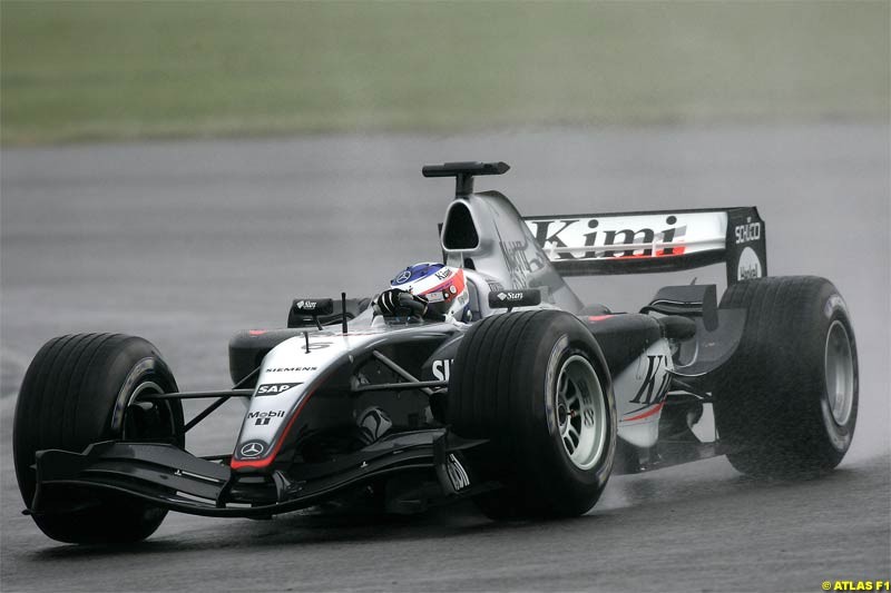 Kimi Raikkonen, Mclaren-Mercedes, tests the new MP4-19b. Silverstone Testing, Tuesday June 1st, 2004.