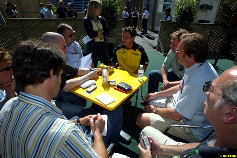 Timo Glock, Jordan, meets the press. The Canadian Grand Prix, Montreal, Canada. Saturday, June 13th, 2004.