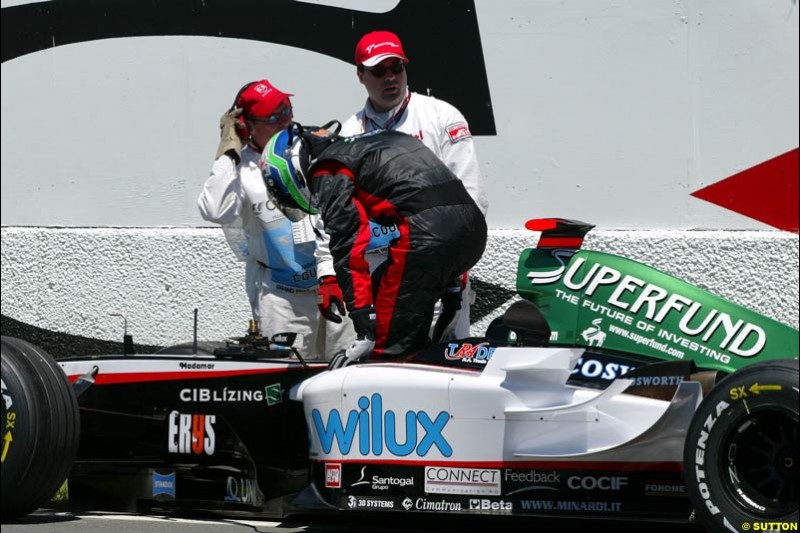 Gianmaria Bruni, Minardi. Qualifying for the Canadian Grand Prix. Montreal, Canada, 12 June 2004.