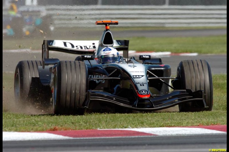 David Coulthard, McLaren, has an 'off' during practice. The Canadian Grand Prix. Montreal, Canada, 12 June  2004.