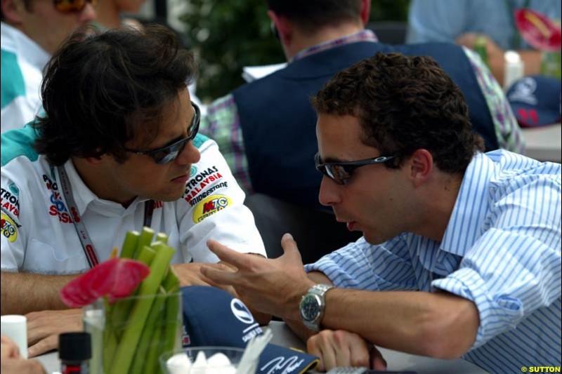 Felipe Massa and Nicolas Todt, United States GP, Thursday June 18th, 2004.