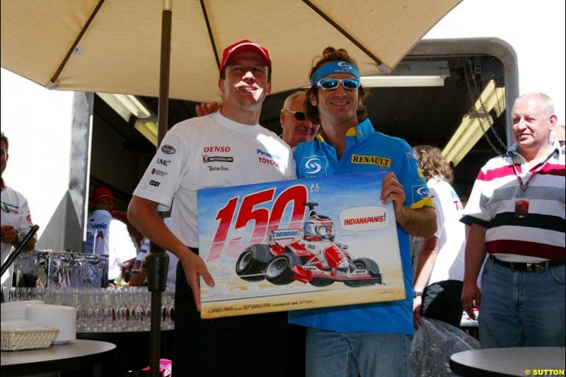 Olivier Panis  and   Jarno Trulli,  United States GP, Saturday June 19th, 2004.