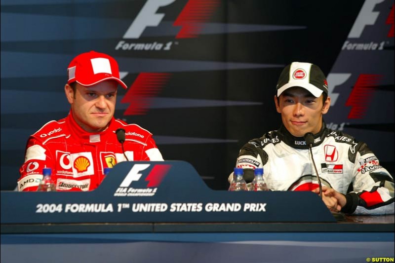 Rubens Barrichello  and   Takuma Sato, United States GP, Saturday June 19th, 2004.