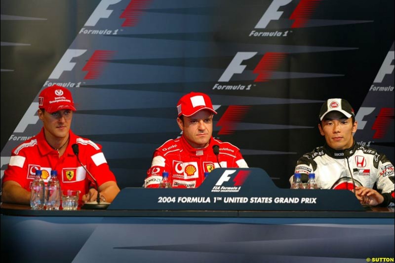 Michael Schumacher, Rubens Barrichello, and Takuma Sato; United States GP, Saturday June 19th, 2004.