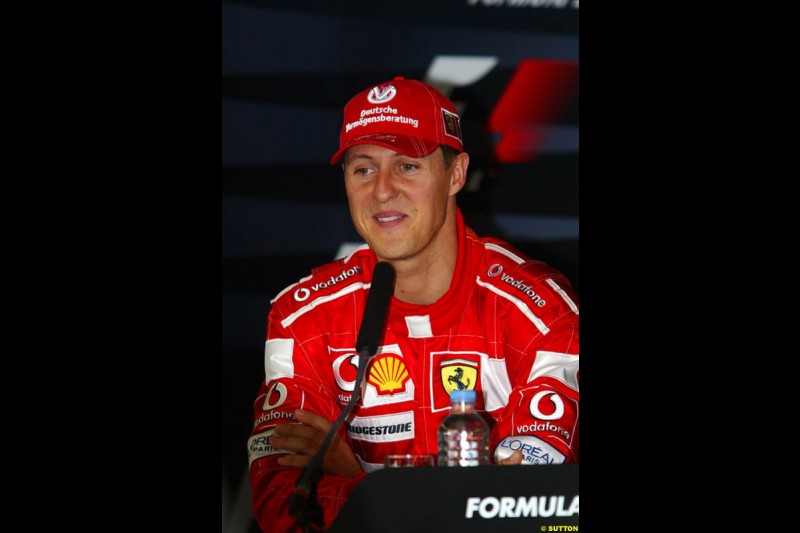 Michael Schumacher at the FIA press conference. Saturday practice and qualifying for the French Grand Prix. Magny Cours, France. July 3rd 2004.