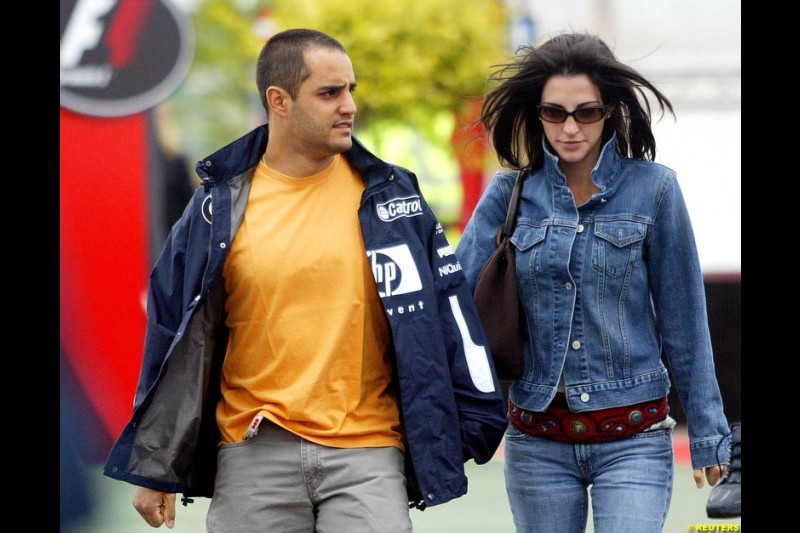 Connie and Juan Pablo Montoya. Friday practice for the British Grand Prix. Silverstone, England. July 9th 2004.