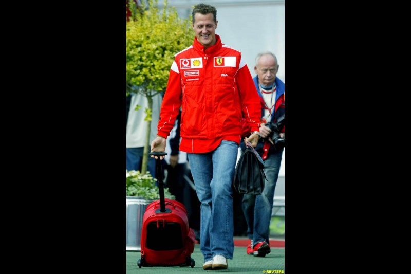 Michael Schumacher. Friday practice for the British Grand Prix. Silverstone, England. July 9th 2004.
