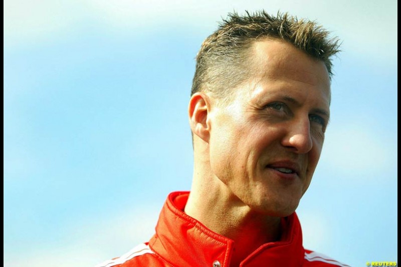 Michael Schumacher. Friday practice for the British Grand Prix. Silverstone, England. July 9th 2004.