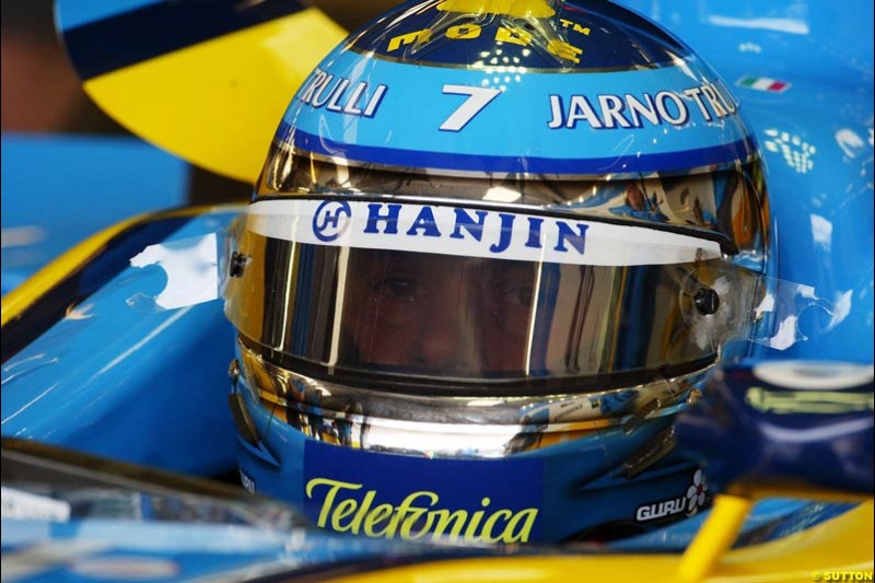Jarno Trulli, Renault, British GP, Friday July 9th, 2004.