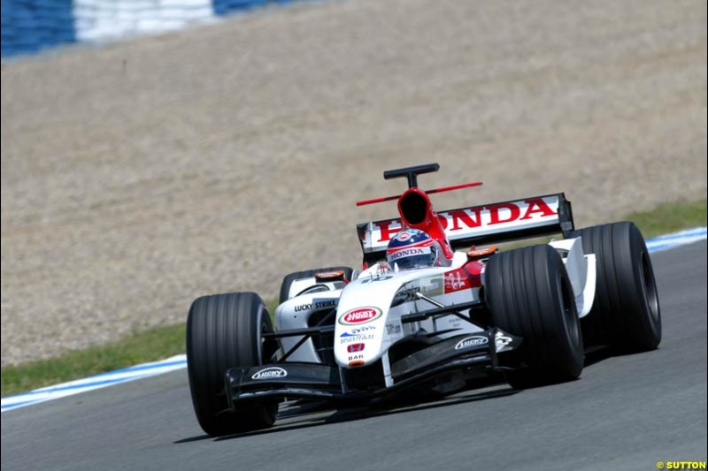 Takuma Sato, BAR-Honda, Jerez testing, Thursday July 15th, 2004.