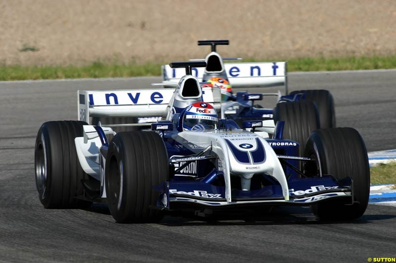 Marc Gene  and   Antonio Pizzonia; BMW-Williams,  Jerez testing, Thursday July 15th, 2004.