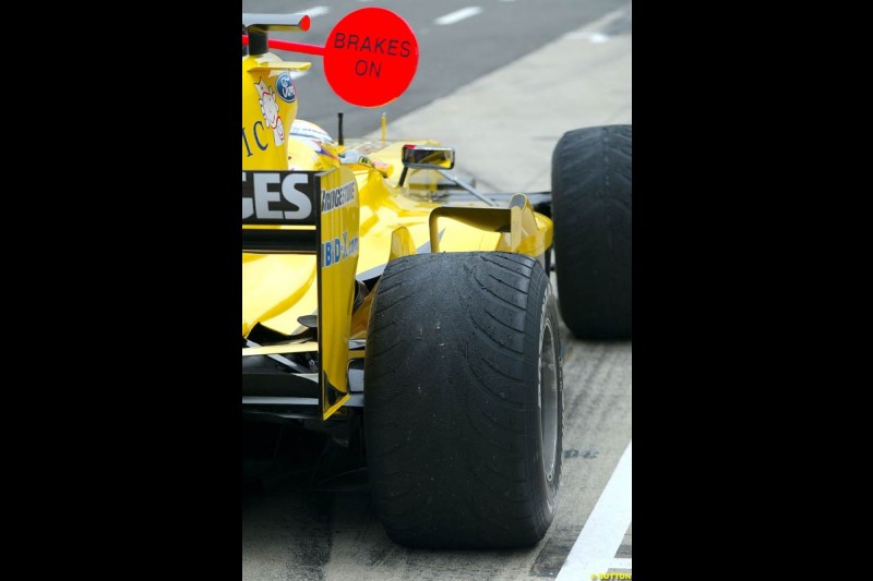Giorgio Pantano, Jordan-Ford, Silverstone testing, Wednesday July 14th, 2004.